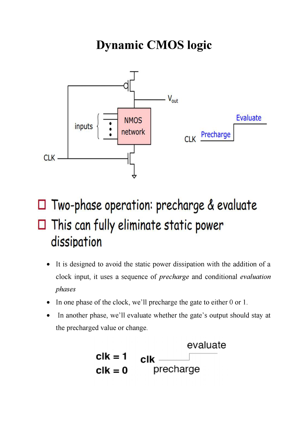 Dynamic CMOS Logic - Dynamic CMOS Logic It Is Designed To Avoid The ...