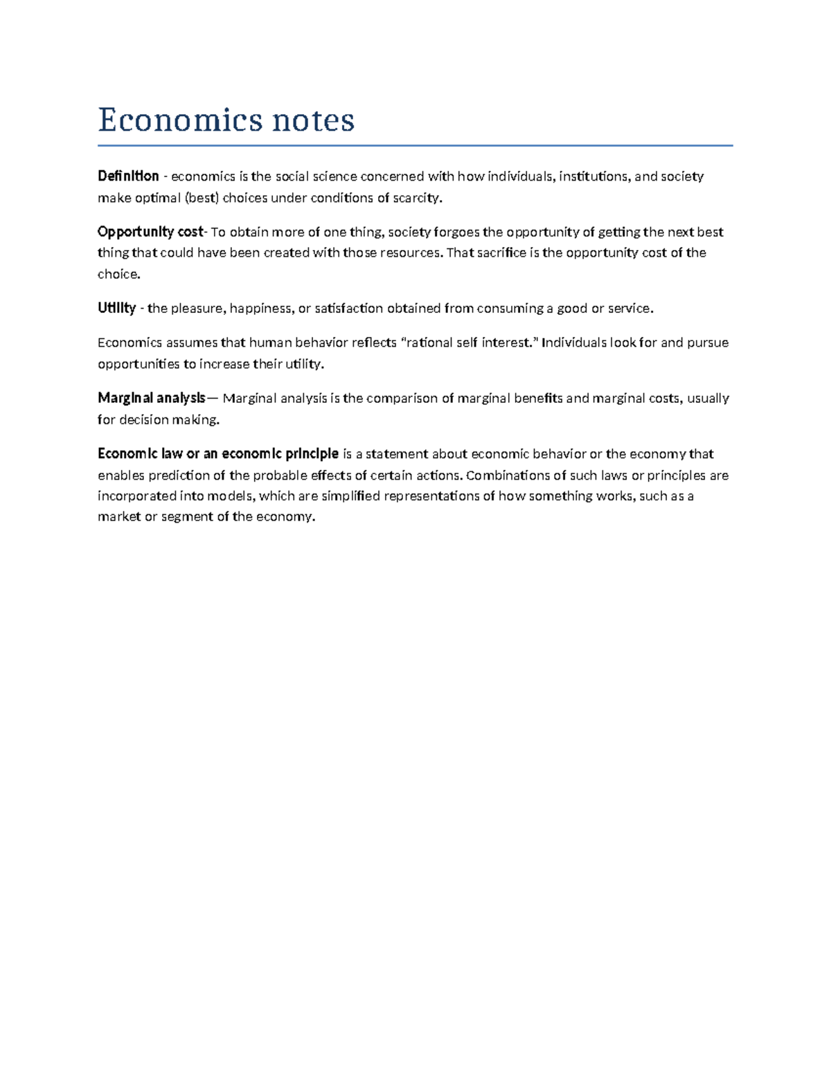 Economics notes - Economics notes Definition - economics is the social ...