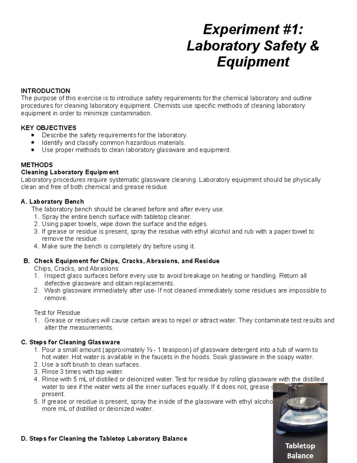 CHM151LL Experiment 1 Safety - Experiment #1: Laboratory Safety ...