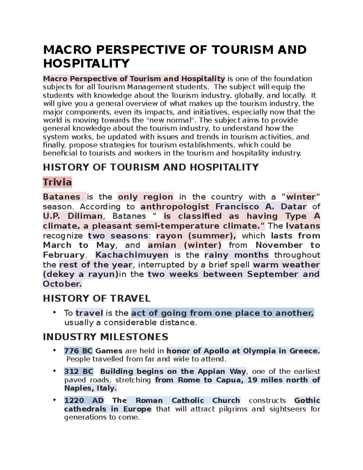 Macro- Reviewer - NOTES - MACRO PERSPECTIVE OF TOURISM AND HOSPITALITY ...