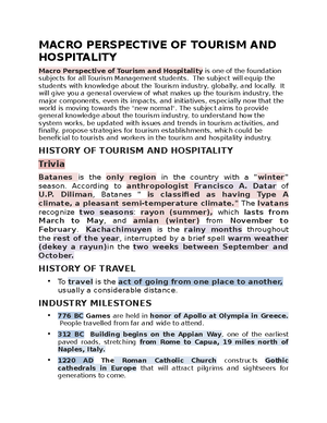 Chapter 1 Fundamentals Of Hospitality And Tourism Business Lesson 1 ...