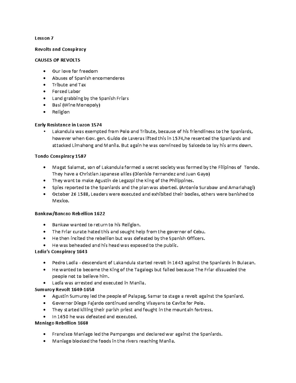 Lesson 7- Revolts and Conspiracy - Lesson 7 Revolts and Conspiracy ...