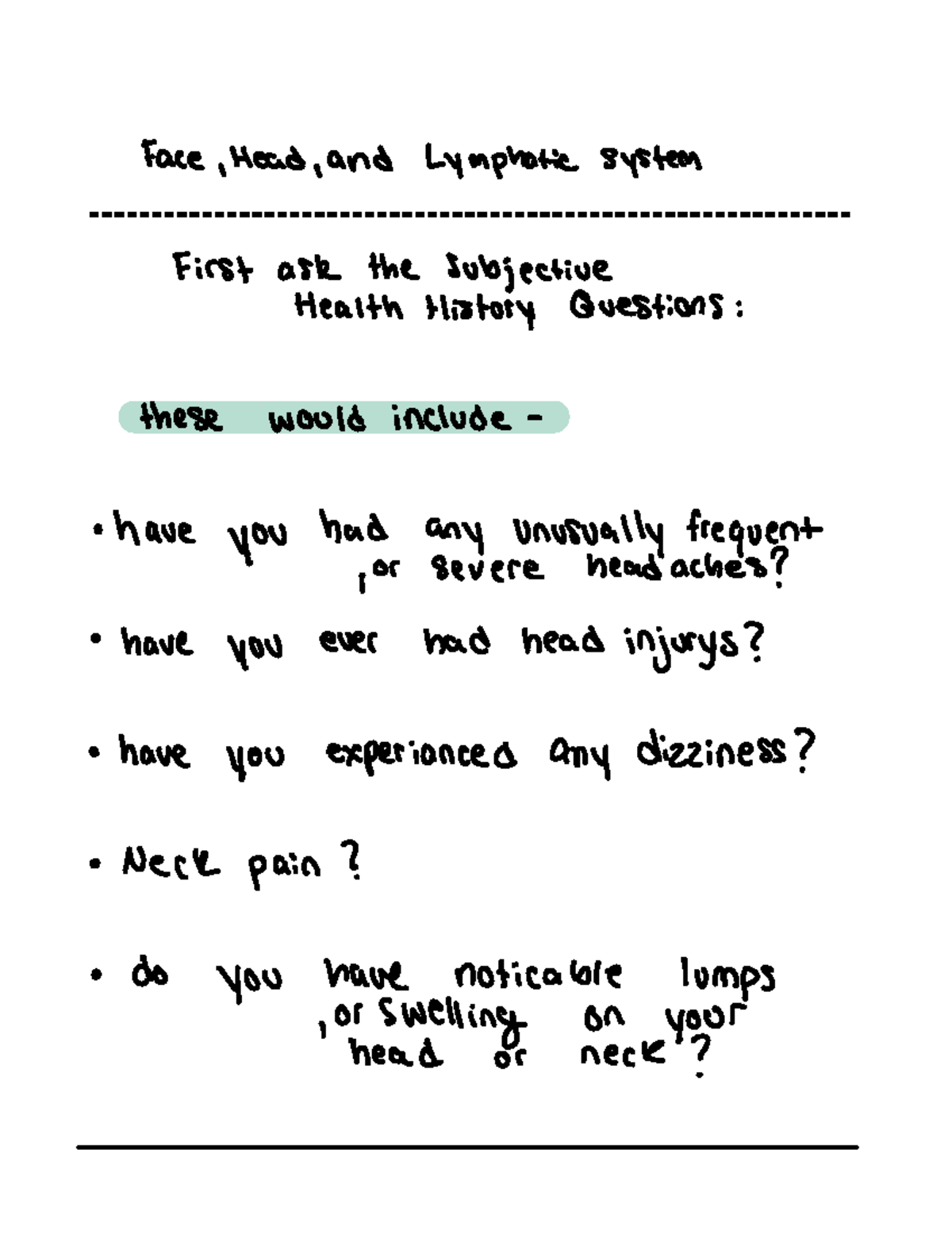 how to assess head, face, lymphatics Face Head and Lymphatic system