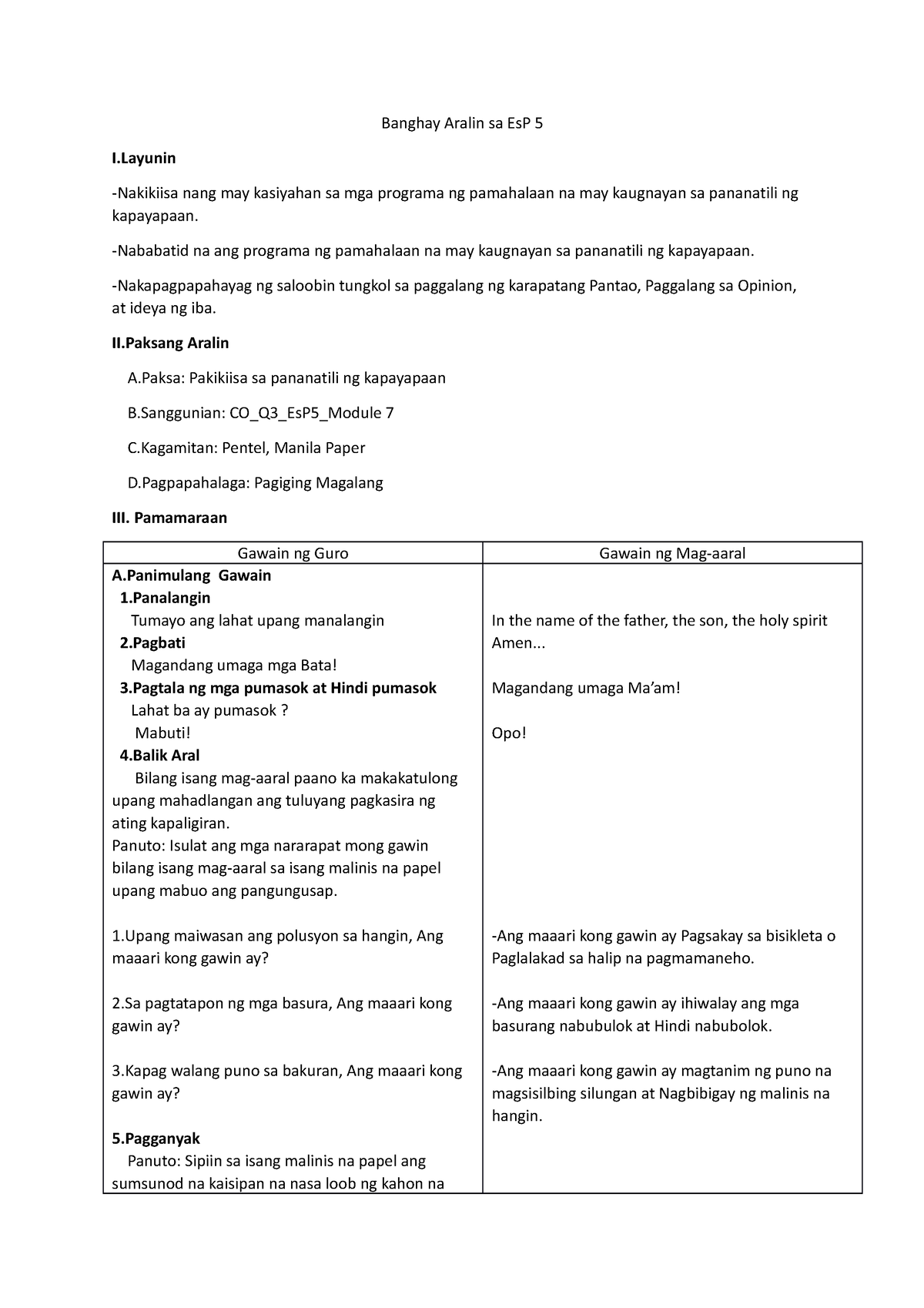 Lesson-Plan-1 - Detailed Lesson Plan - Banghay Aralin Sa EsP 5 I ...