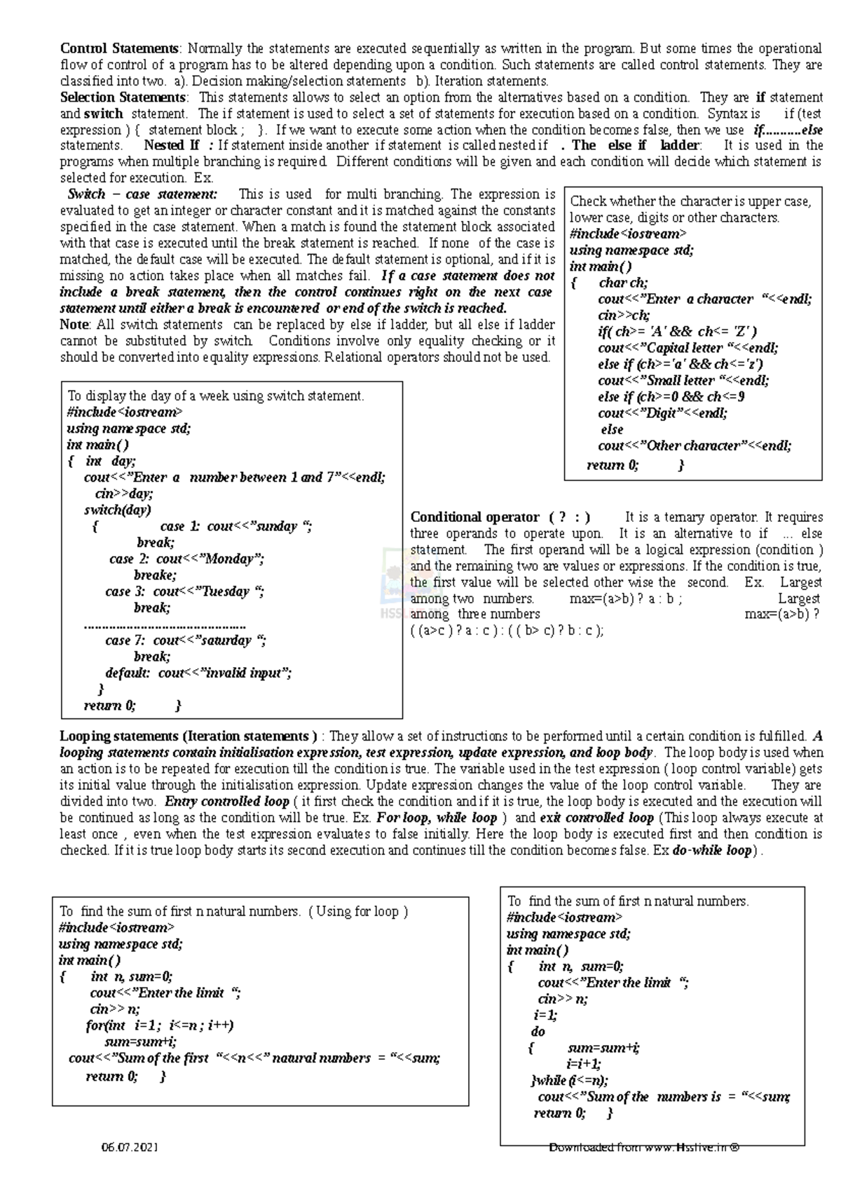 Hsslive-xi-cs-siraj-07 Chapter CS - Control Statements : Normally The ...