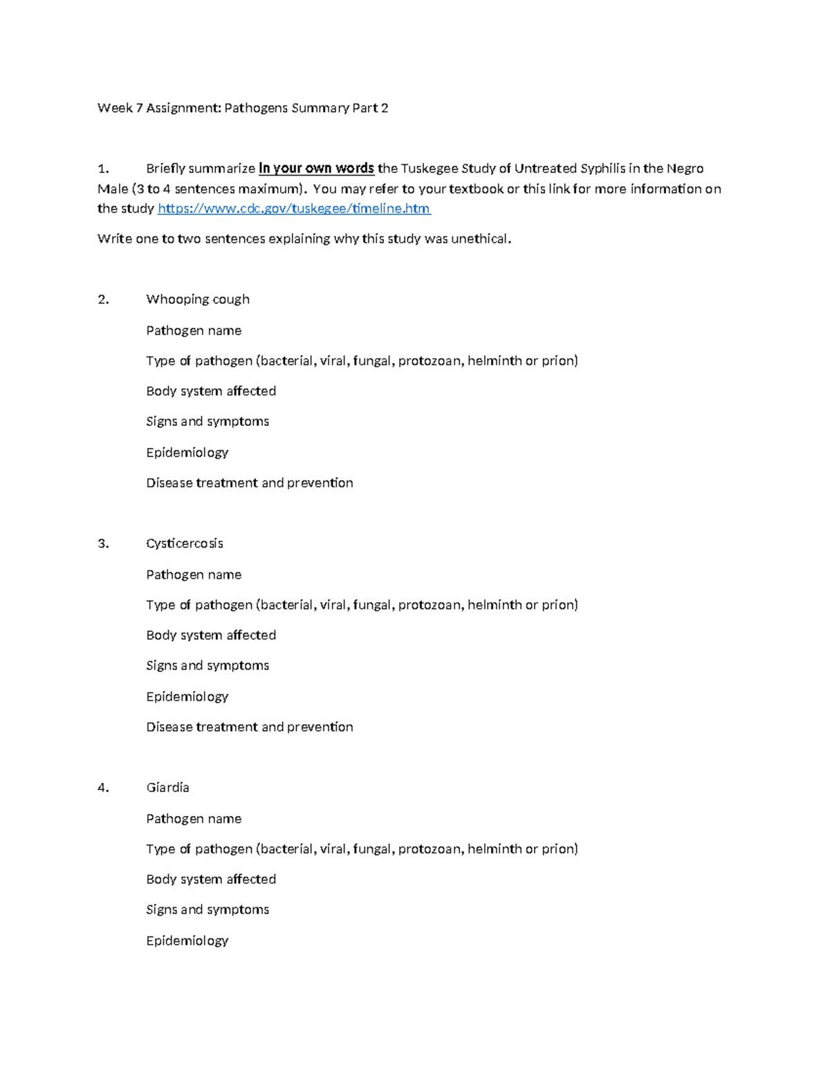 week 7 assignment pathogens summary part 2