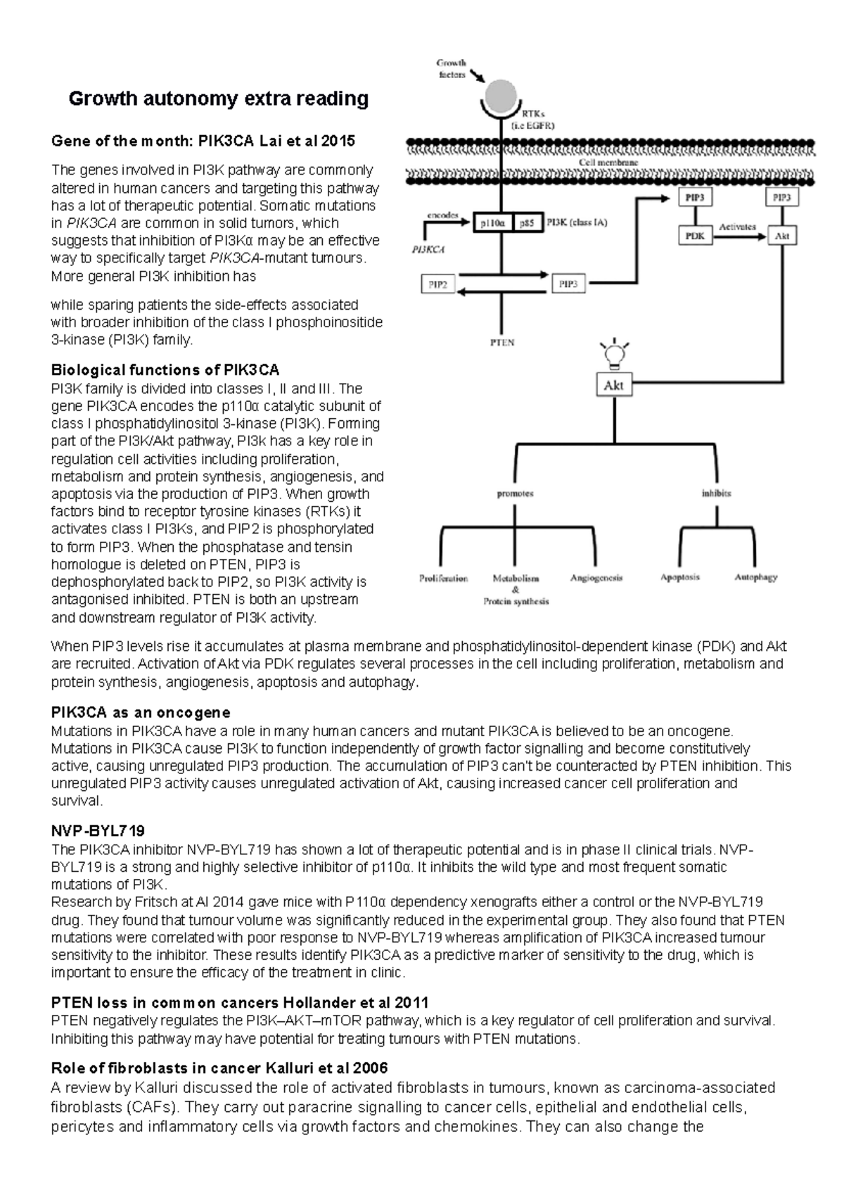 Extra reading for cancer year 3 - Growth autonomy extra reading Gene of ...