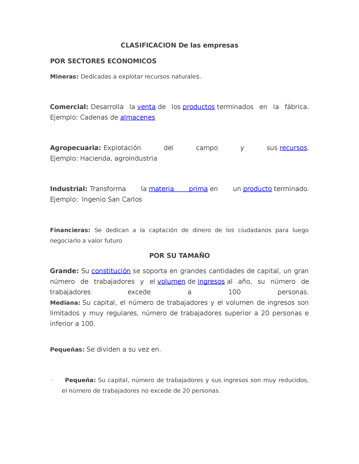 Documento - CLASIFICACION DE LAS EMPLESAS - CLASIFICACION De Las ...