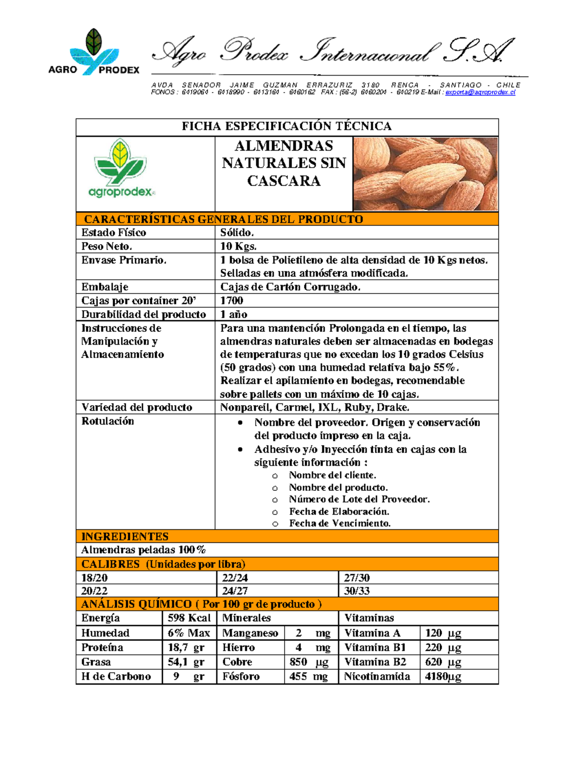 Ficha almendras - A V D A S E N A D O R J A I M E G U Z M A N E R R A Z