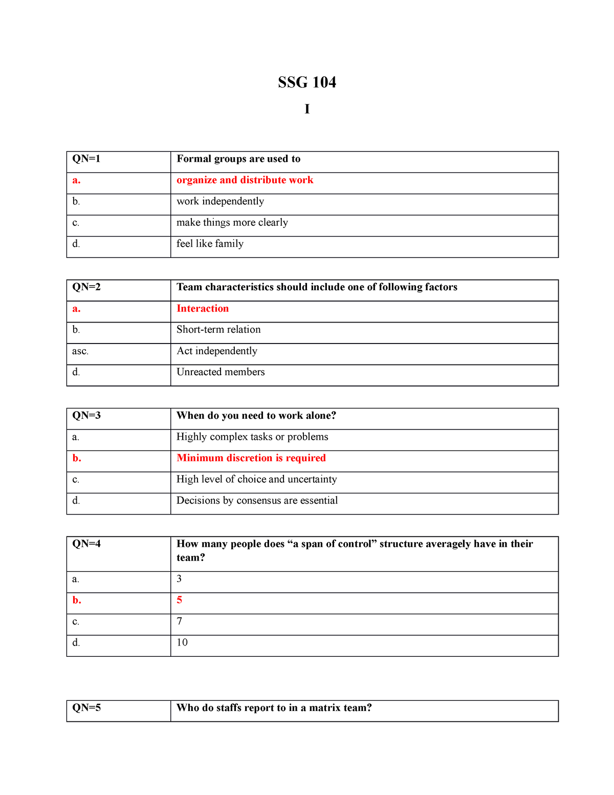 SSG-104 - SSG 104 I QN=1 Formal Groups Are Used To A. Organize And ...