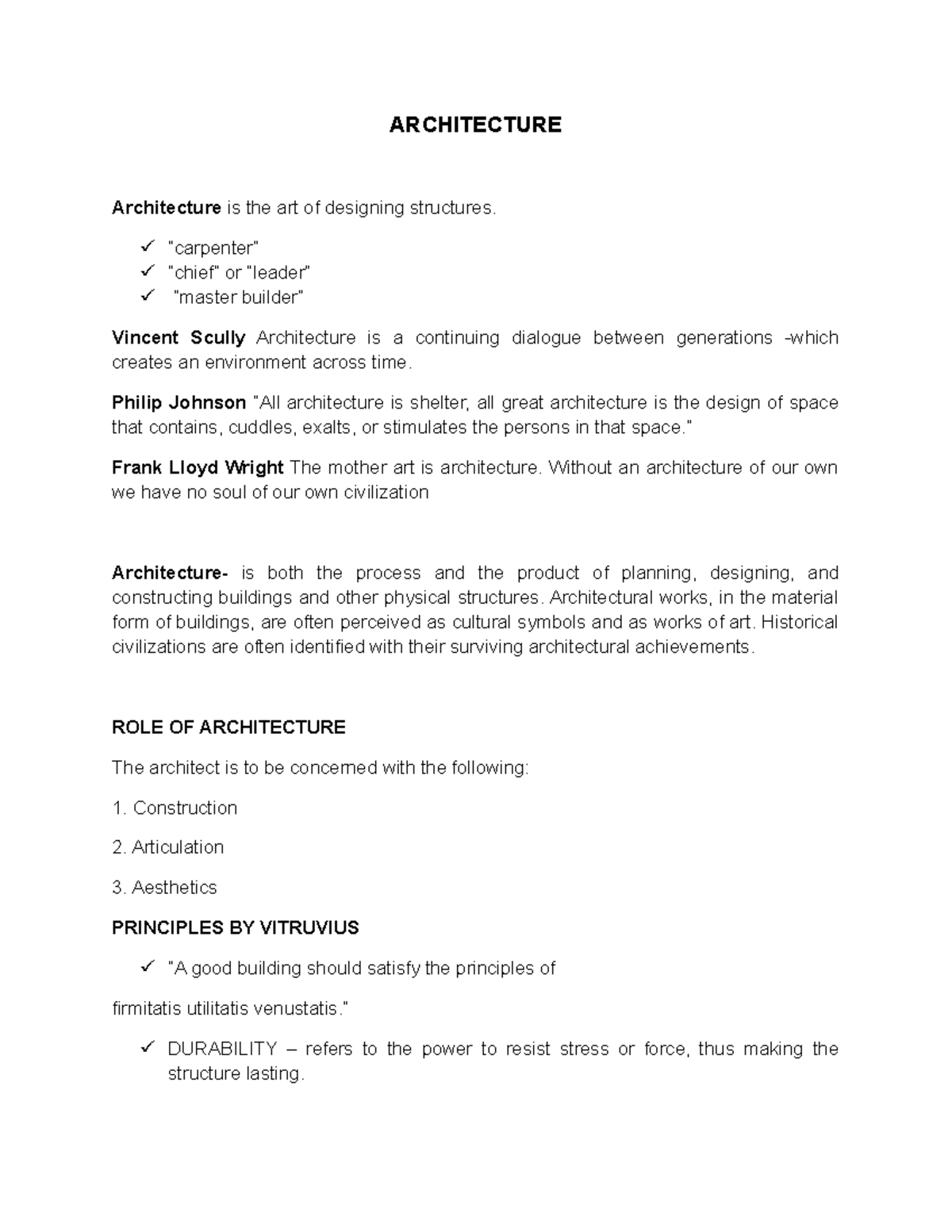 Architecture Art AppreciationStudy Guides ARCHITECTURE Architecture is the art of designing