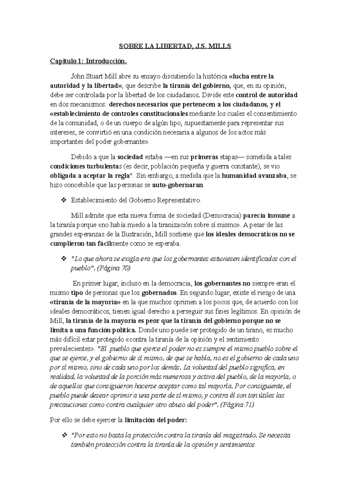 Resumen Sobre La Libertad Mill Sobre La Libertad J S Mills Capitulo 1 John Stuart Mill Abre Su Studocu