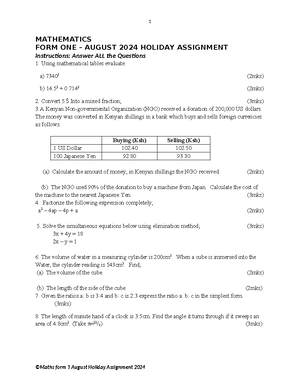 Geography F1-1 - Beat questions - GEOGRAPHY FORM ONE – AUGUST 2024 ...