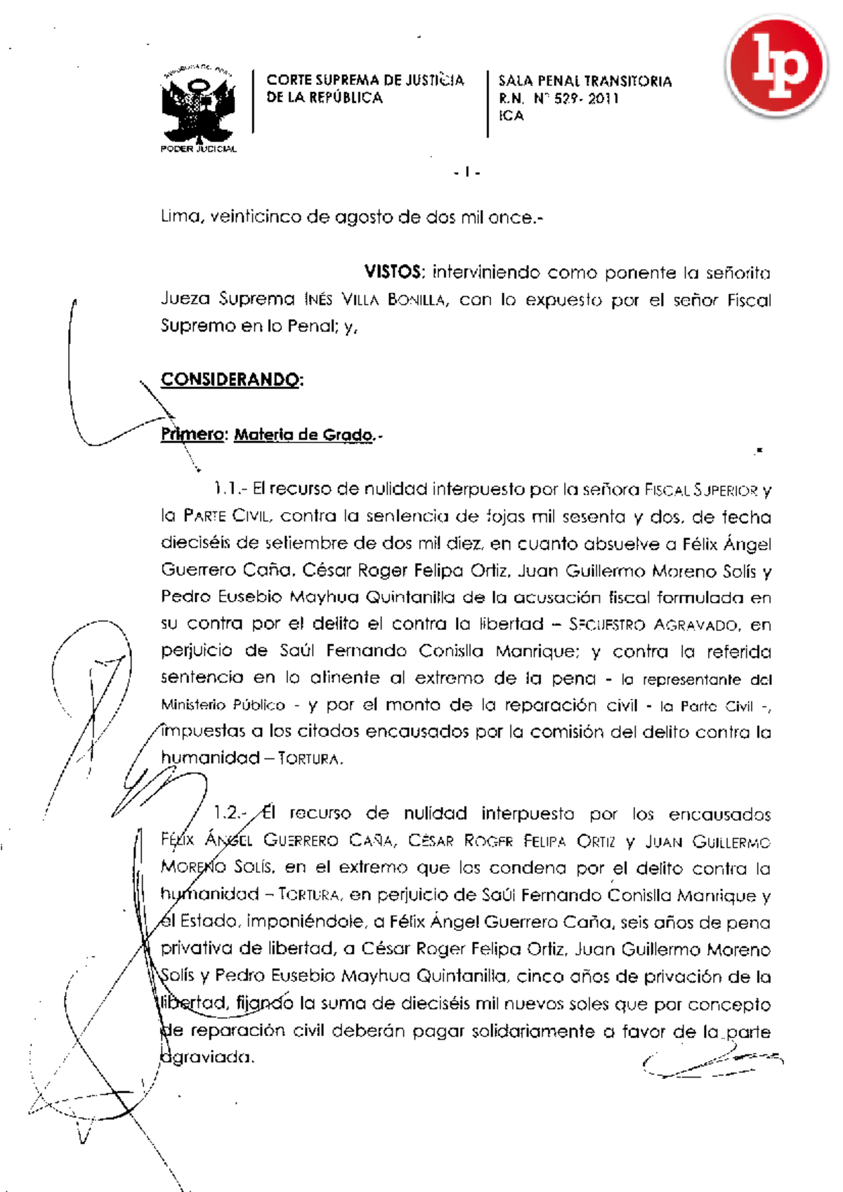 R N 529 2011 Ica Legis Pe Pdf Secuestro Y Coaccion Derecho Penal Ii