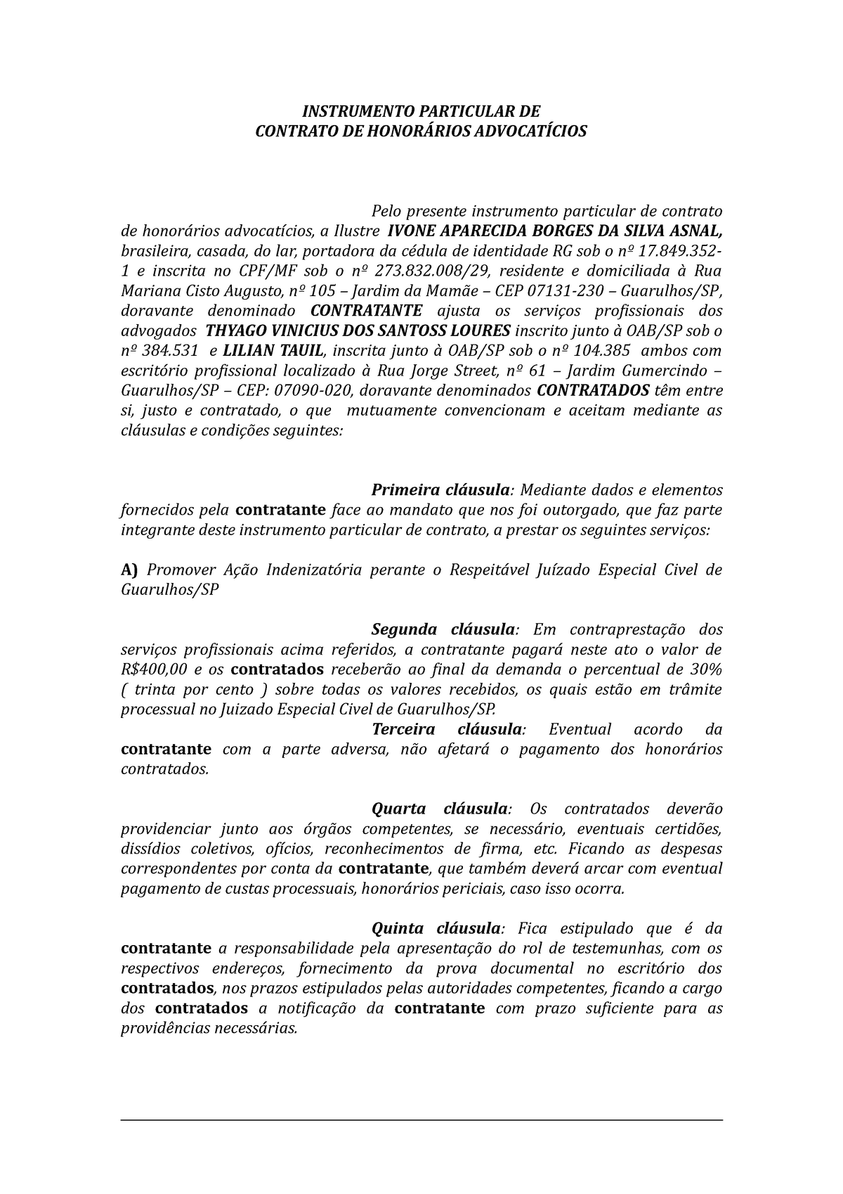 Contrato De Honorários Daiane Instrumento Particular De Contrato De HonorÁrios AdvocatÍcios 1550