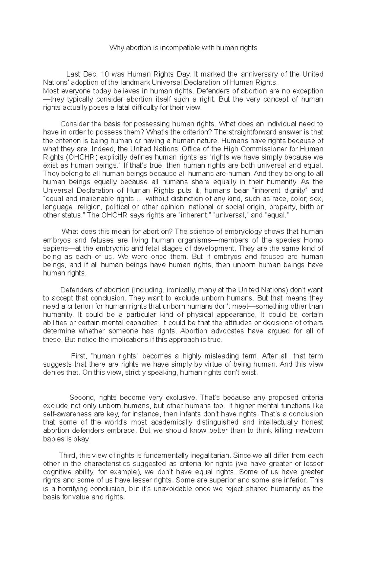Why abortion is incompatible with human rights - 10 was Human Rights ...