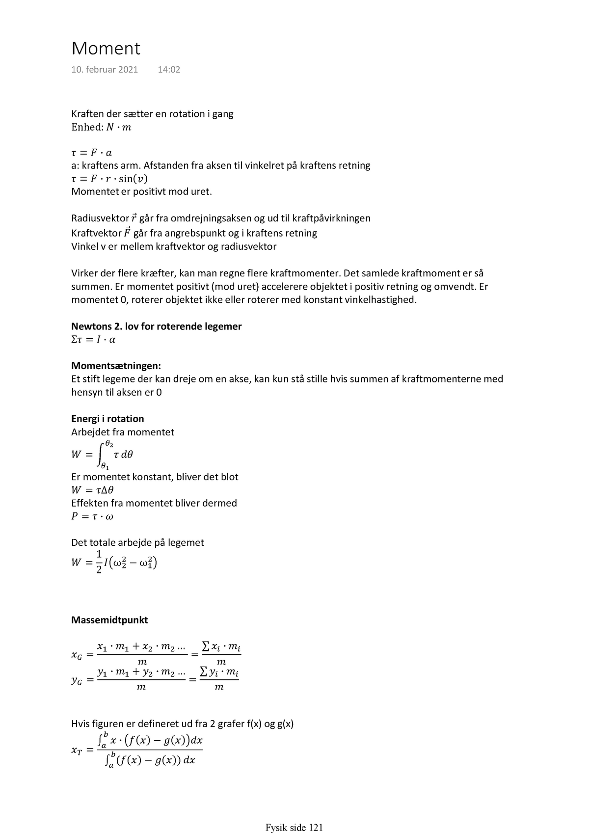 Moment Fysik Noter - Fysik 1 - DTU - Studocu
