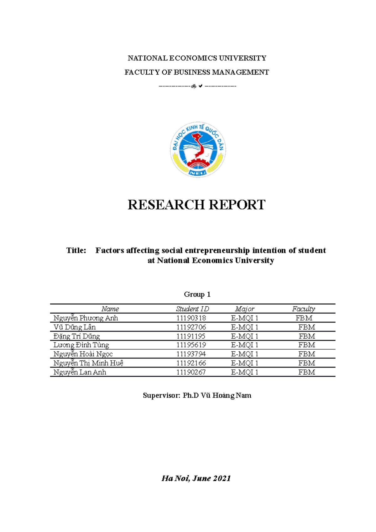 G1-Social Entrep Startup-04-Report-2021 - NATIONAL ECONOMICS UNIVERSITY ...