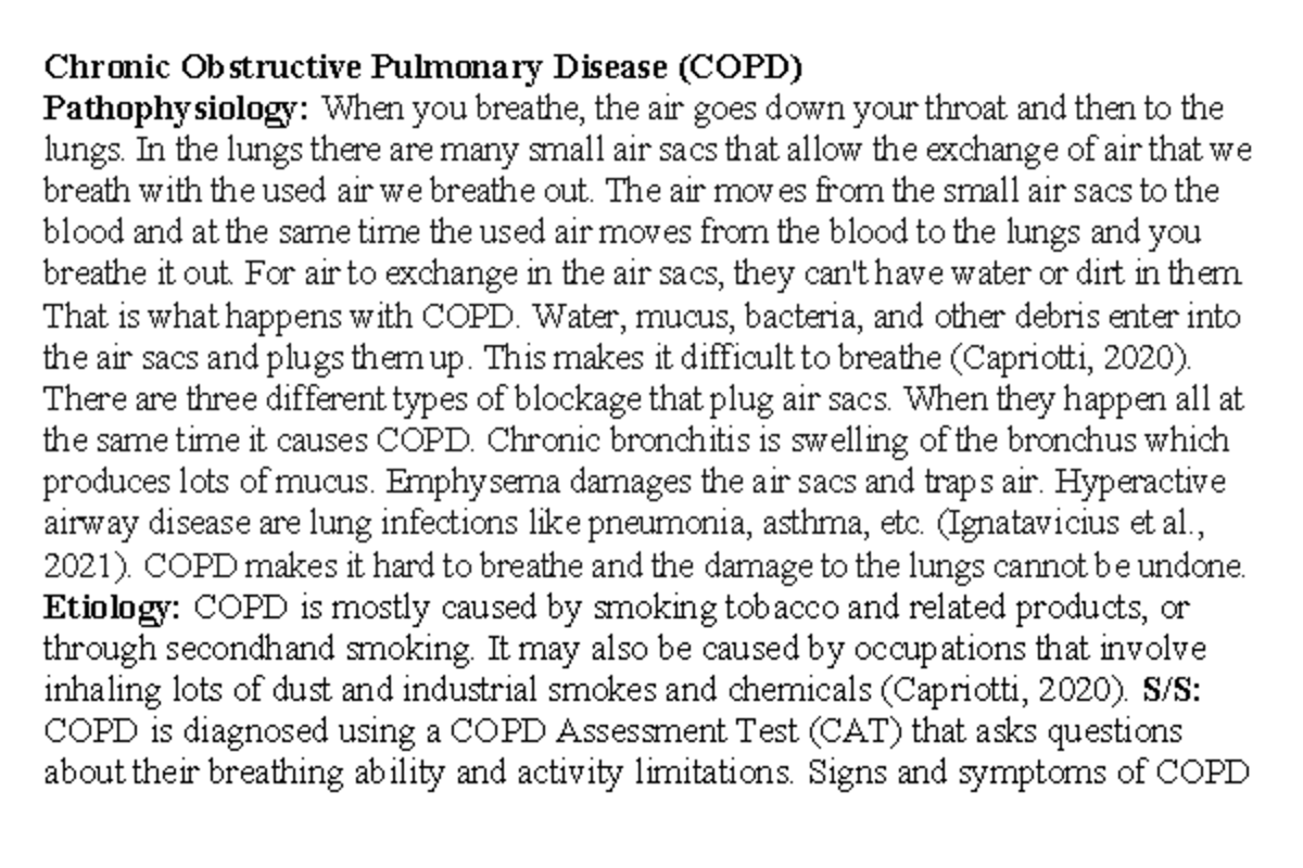 Patho Card COPD - Chronic Obstructive Pulmonary Disease (COPD ...