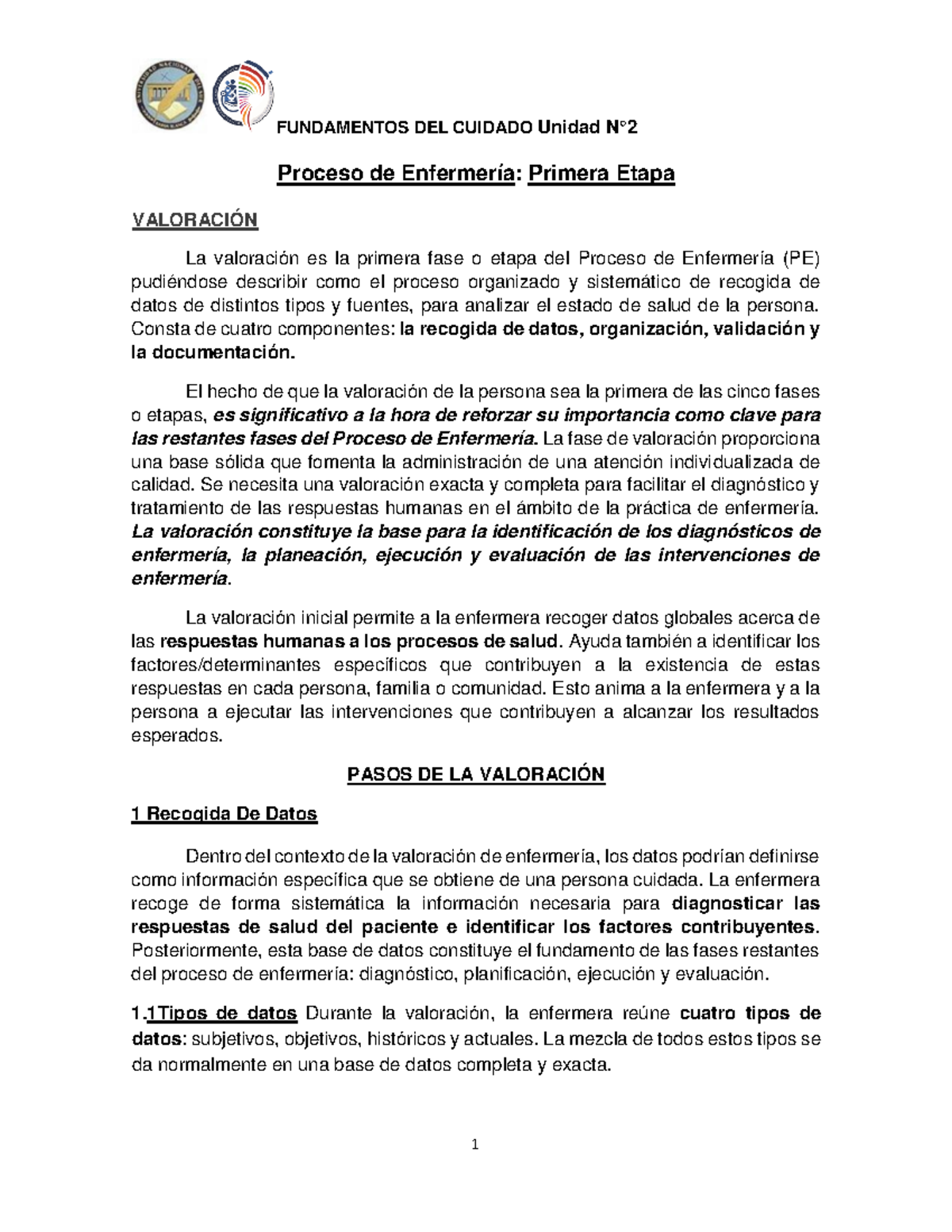 2 Proceso De Enfermería 1ra Etapa Valoración Proceso De Enfermería Primera Etapa ValoraciÓn 0485