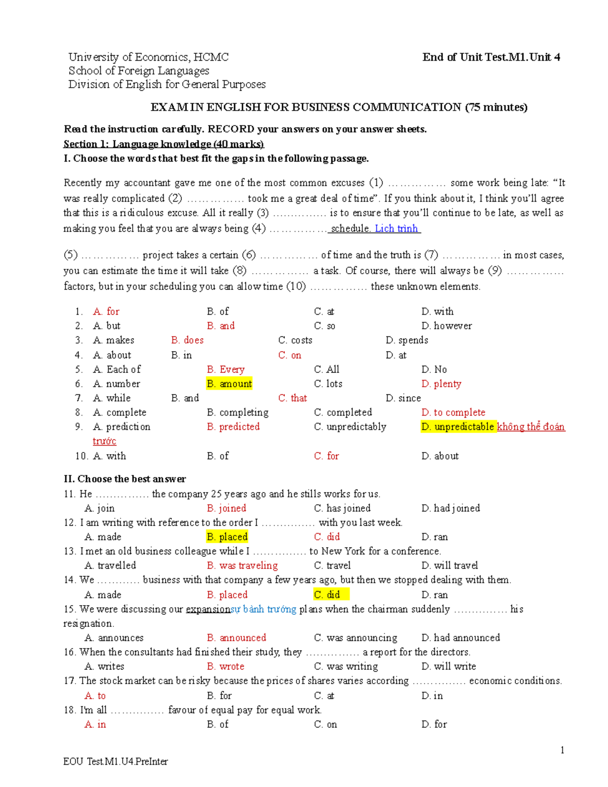 EOU TEST 4 With Key EOU TEST 4 With Key - University Of Economics, HCMC ...