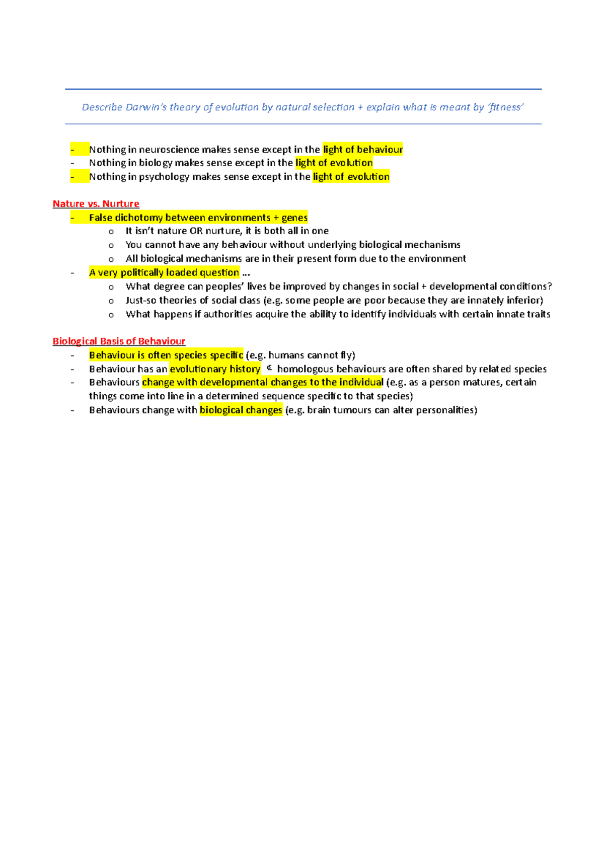 9 - Lecture notes 9 - Describe Darwin’s theory of evolution by natural ...