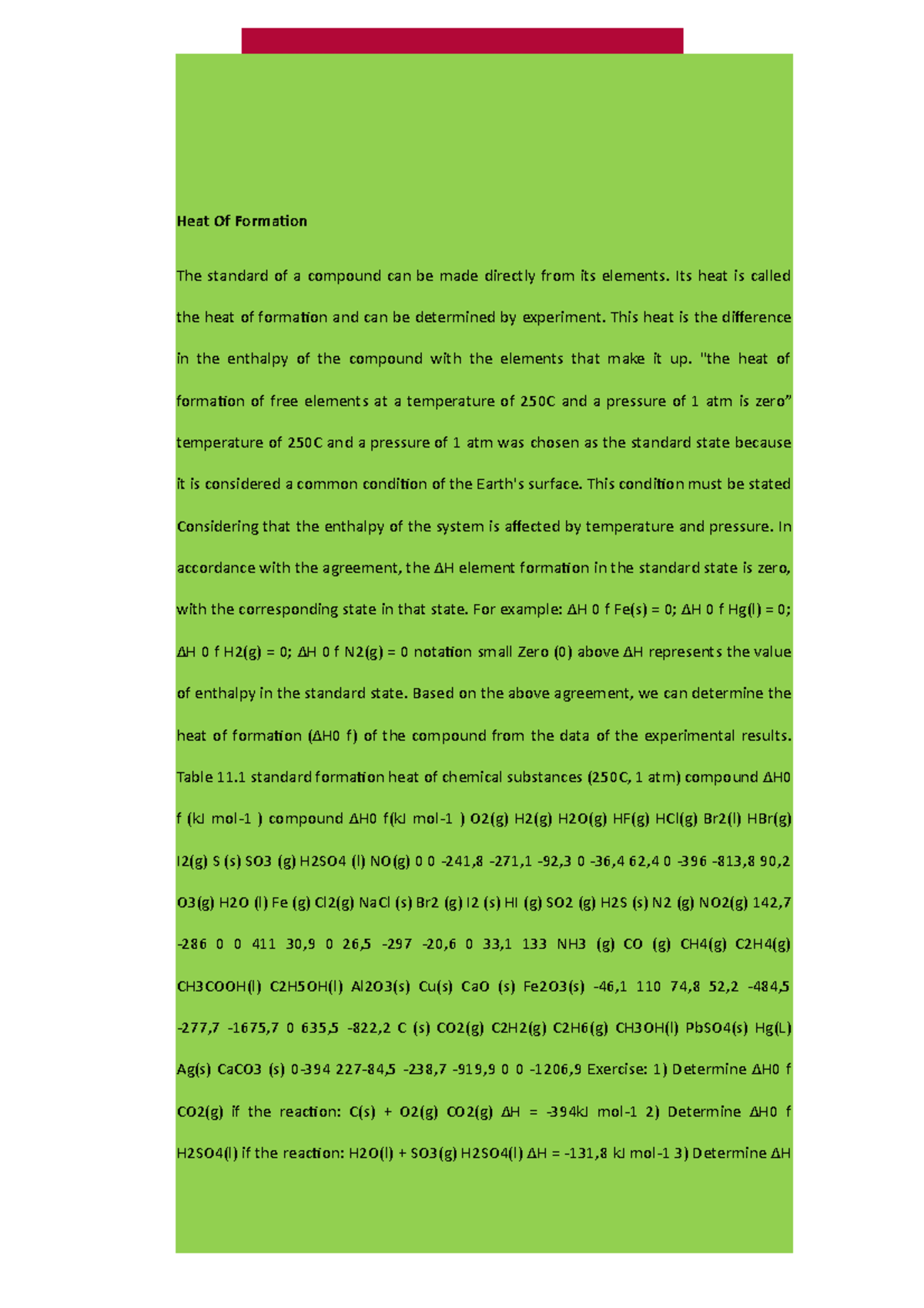 My Lecture Documents Chemistry - Heat Of Formation - Heat Of Formation 