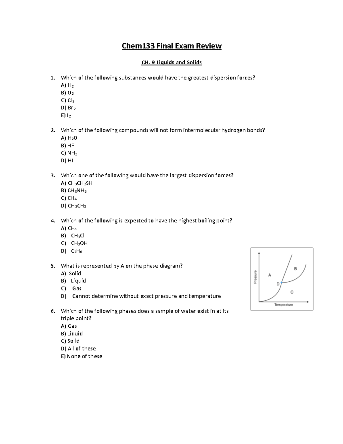 Chem132 Final Exam Review - 9 Liquids And Solids Which Of The Following ...