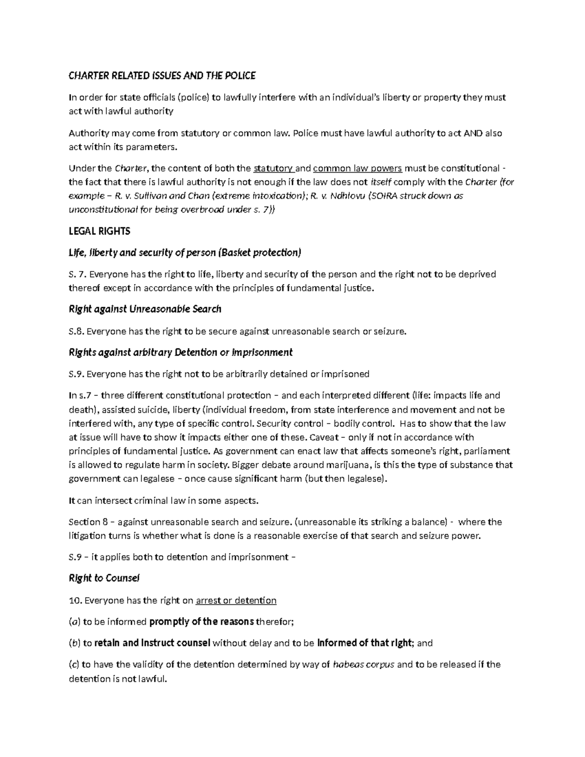 Charter Issues - Summary Canadian Criminal Law - CHARTER RELATED ISSUES ...