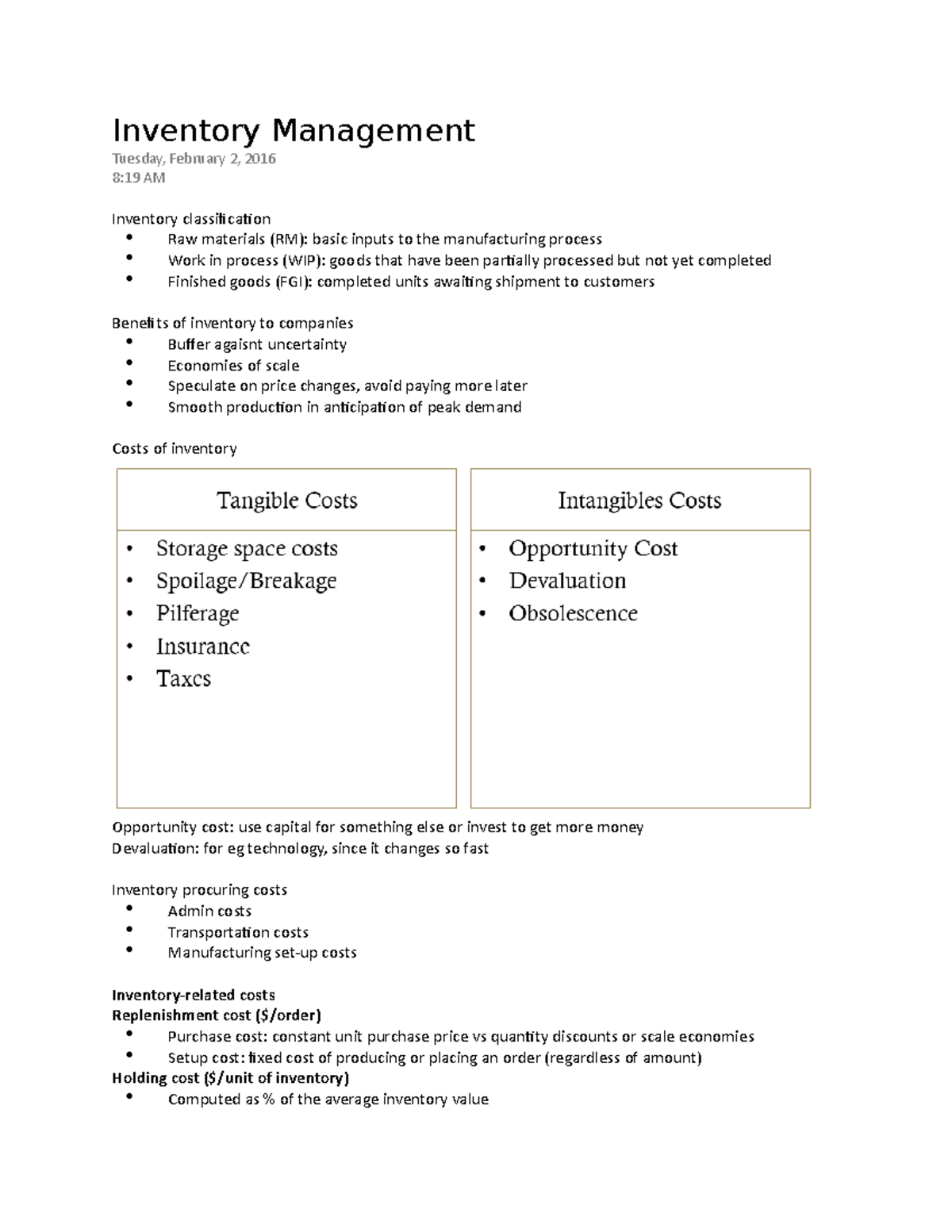 SCO 3001 Inventory Management - Inventory Management Tuesday, February ...