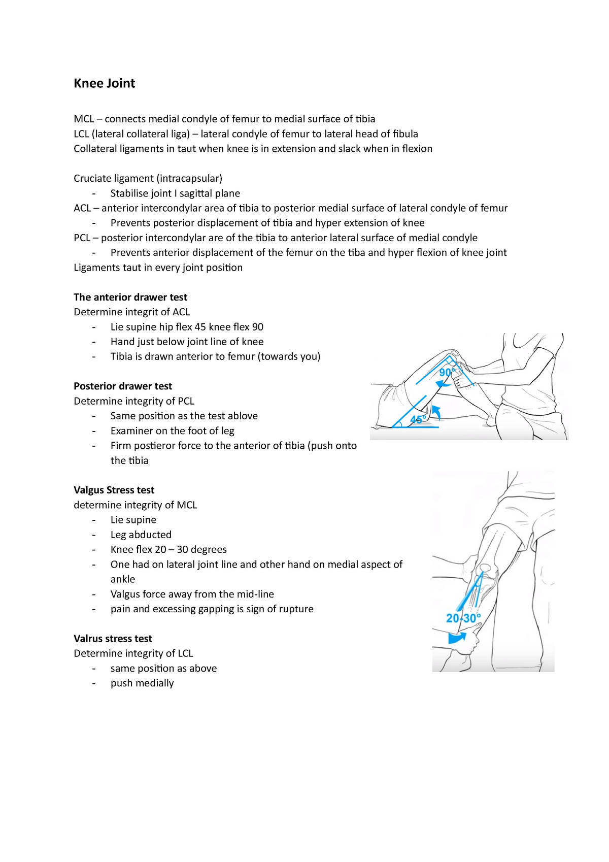 Knee Joint - notes - Knee Joint MCL connects medial condyle of femur to ...