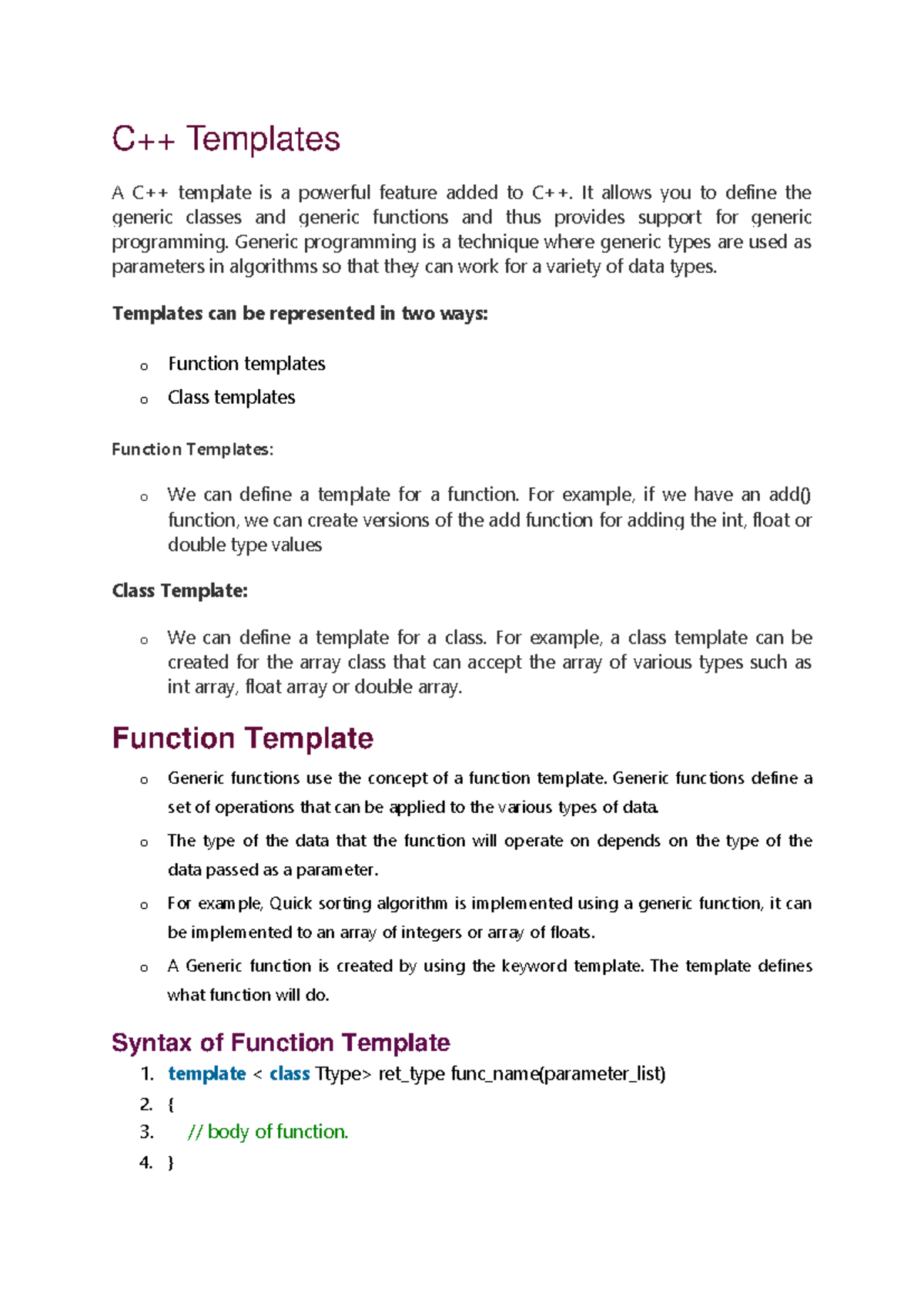 Class-Templates - C++ Templates A C++ template is a powerful feature ...