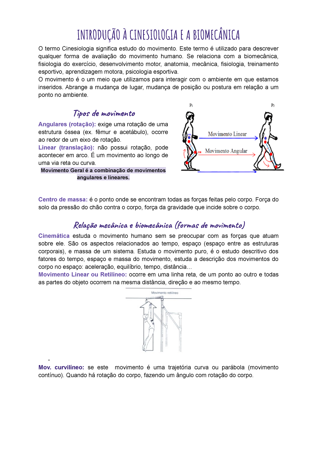 Anotações Da 1ª Prova De Cinesiologia E Biomecânica - INTRODUÇÃO À ...