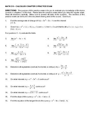 Math 210 Calculus I Chapter 1 Practice Exam Solutions - MATH 210 ...