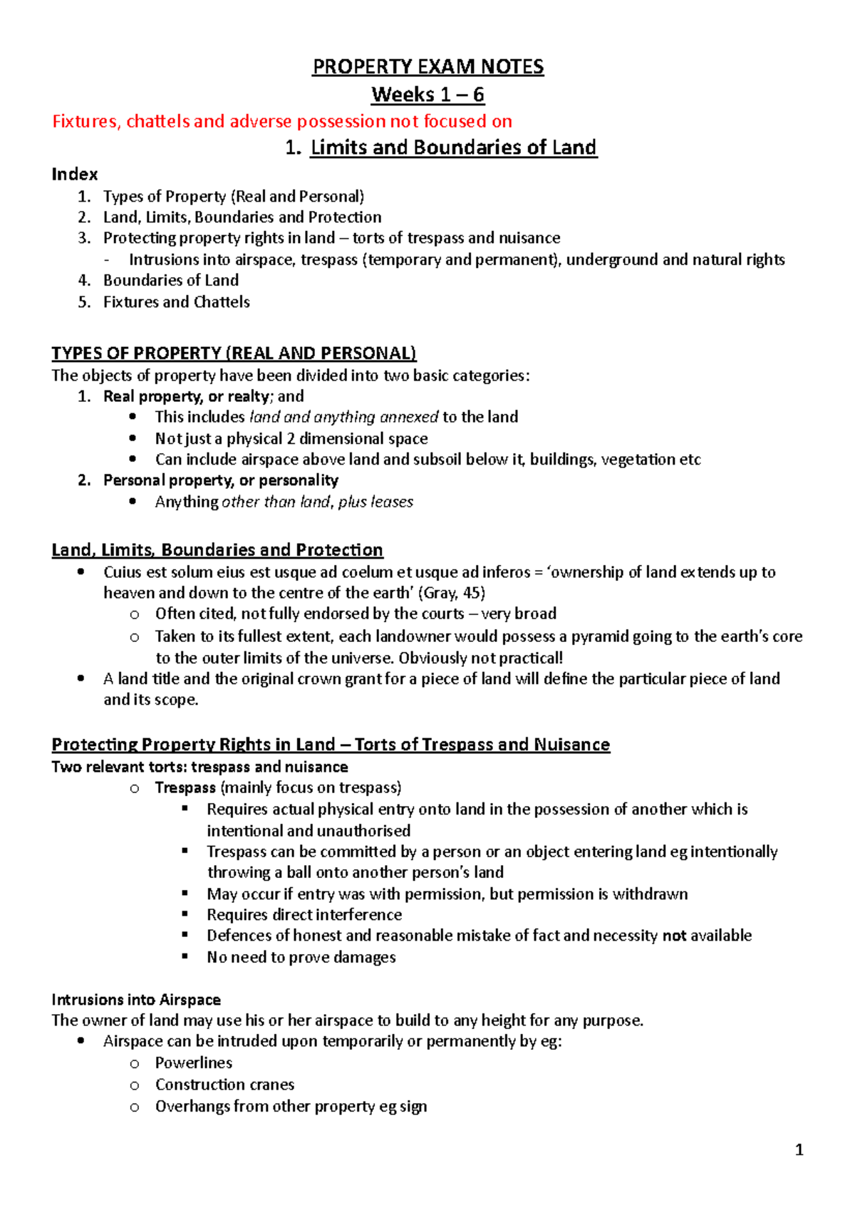 Property EXAM Notes - PROPERTY EXAM NOTES Weeks 1 – 6 Fixtures ...