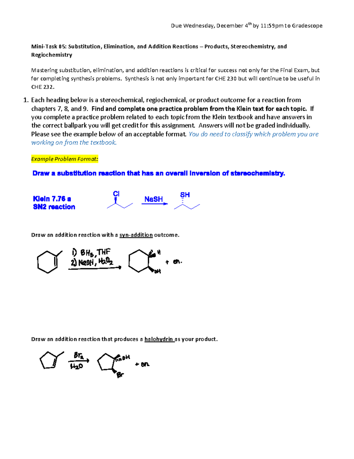 Mini-Task 05 Reactions - Due Wednesday, December 4 th by 11:59pm to ...