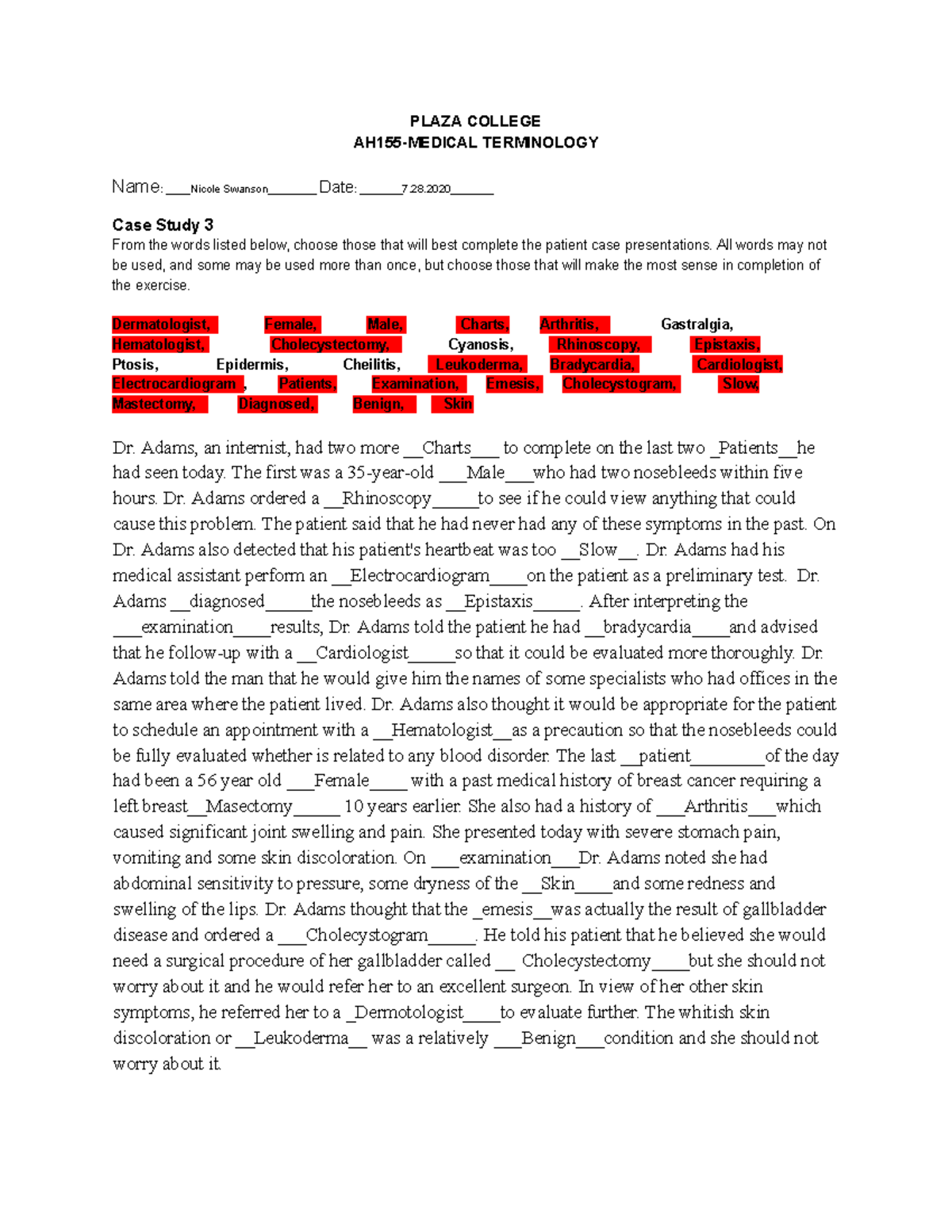 medical terminology case study 3