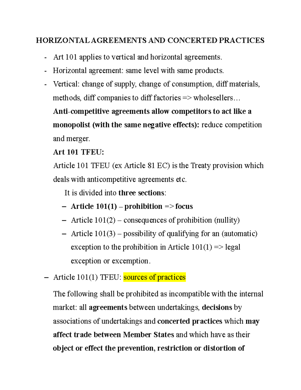 Lesson 2 Horizontal agreement HORIZONTAL AGREEMENTS AND CONCERTED