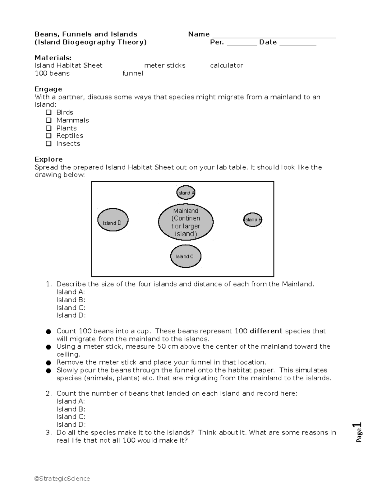 Island Biogeography Theory 5E1 Beans, Funnels and Islands Name Studocu