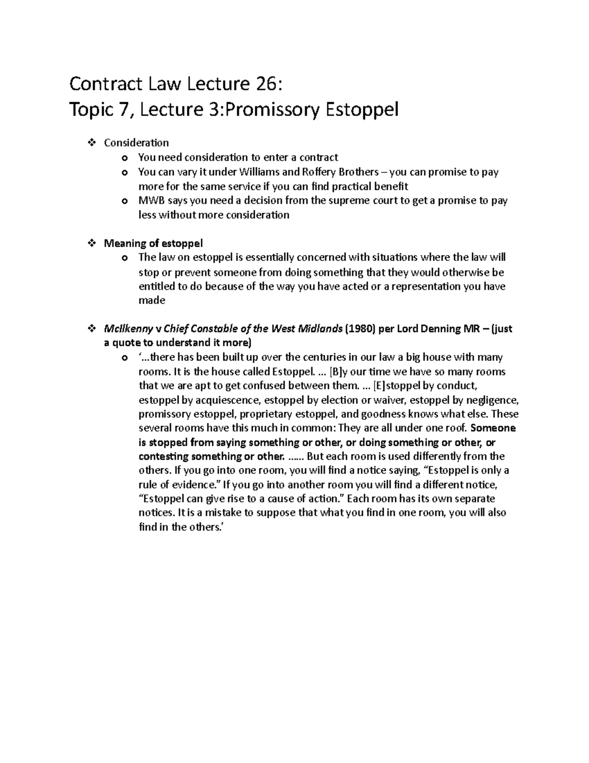 26 promissory estoppel Contract Law Lecture 26 Topic 7, Lecture 3