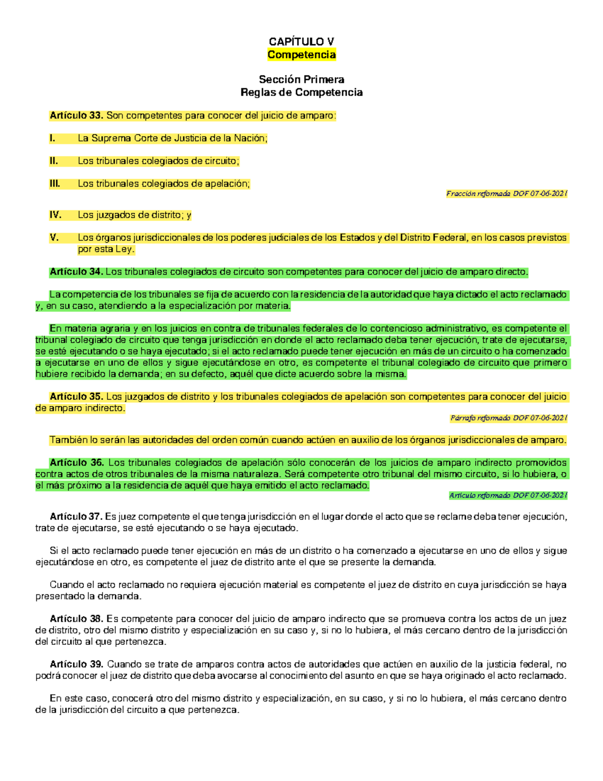 33-50 Competencia - Amparo Ley - CAPÍTULO V Competencia Sección Primera ...