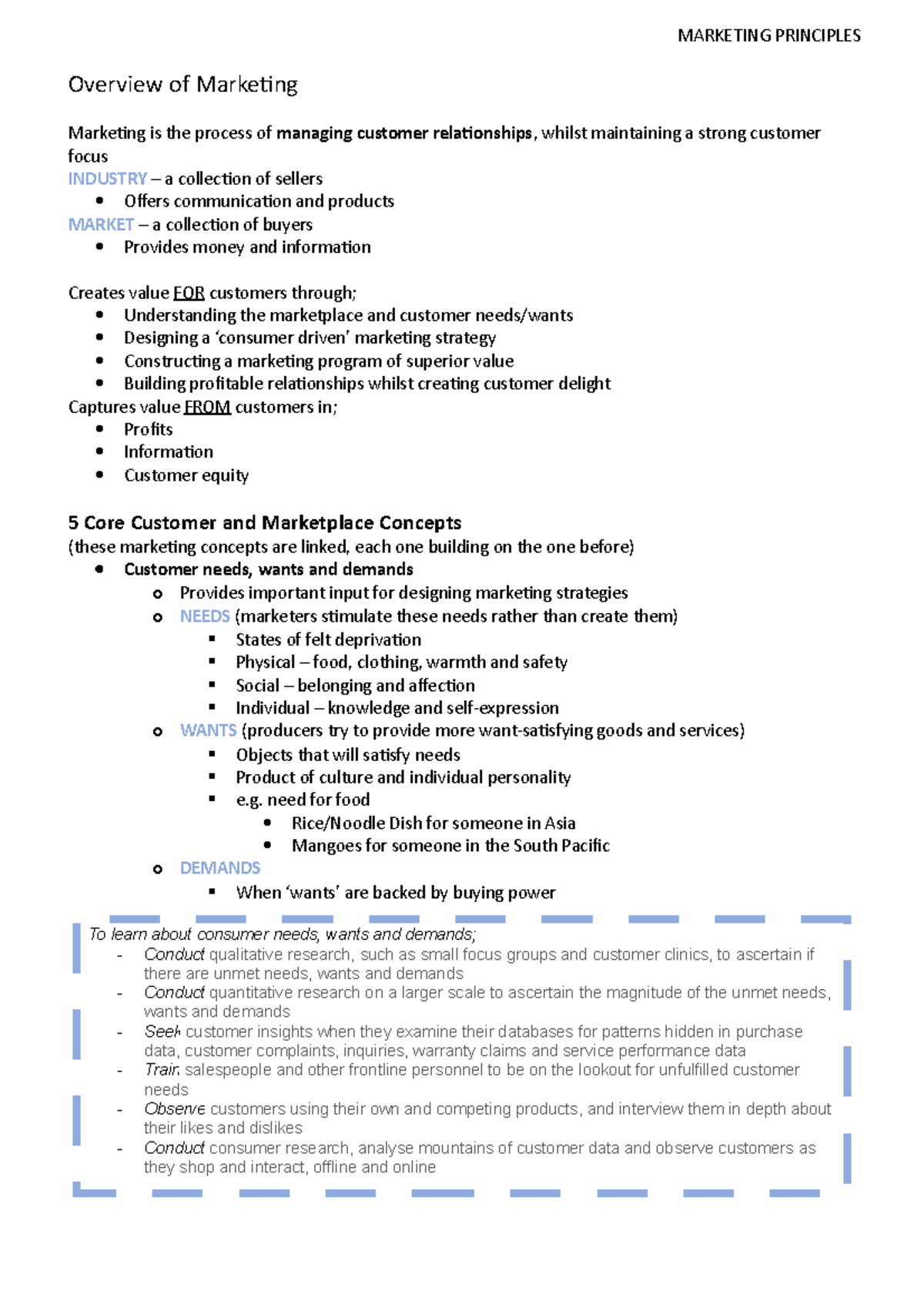 Marketing Principles - Notes from Tetbook - Overview of Marketing ...