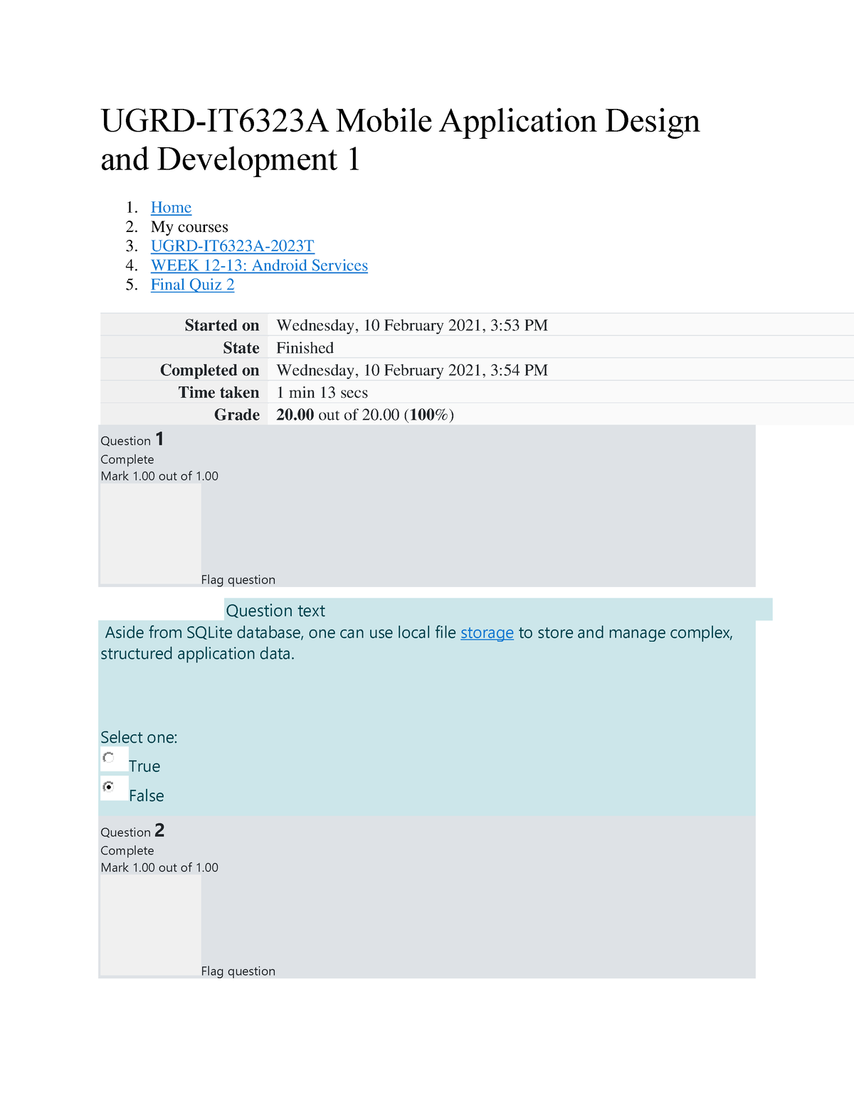 Mob App Final Quiz 2 - UGRD-IT6323A Mobile Application Design And ...