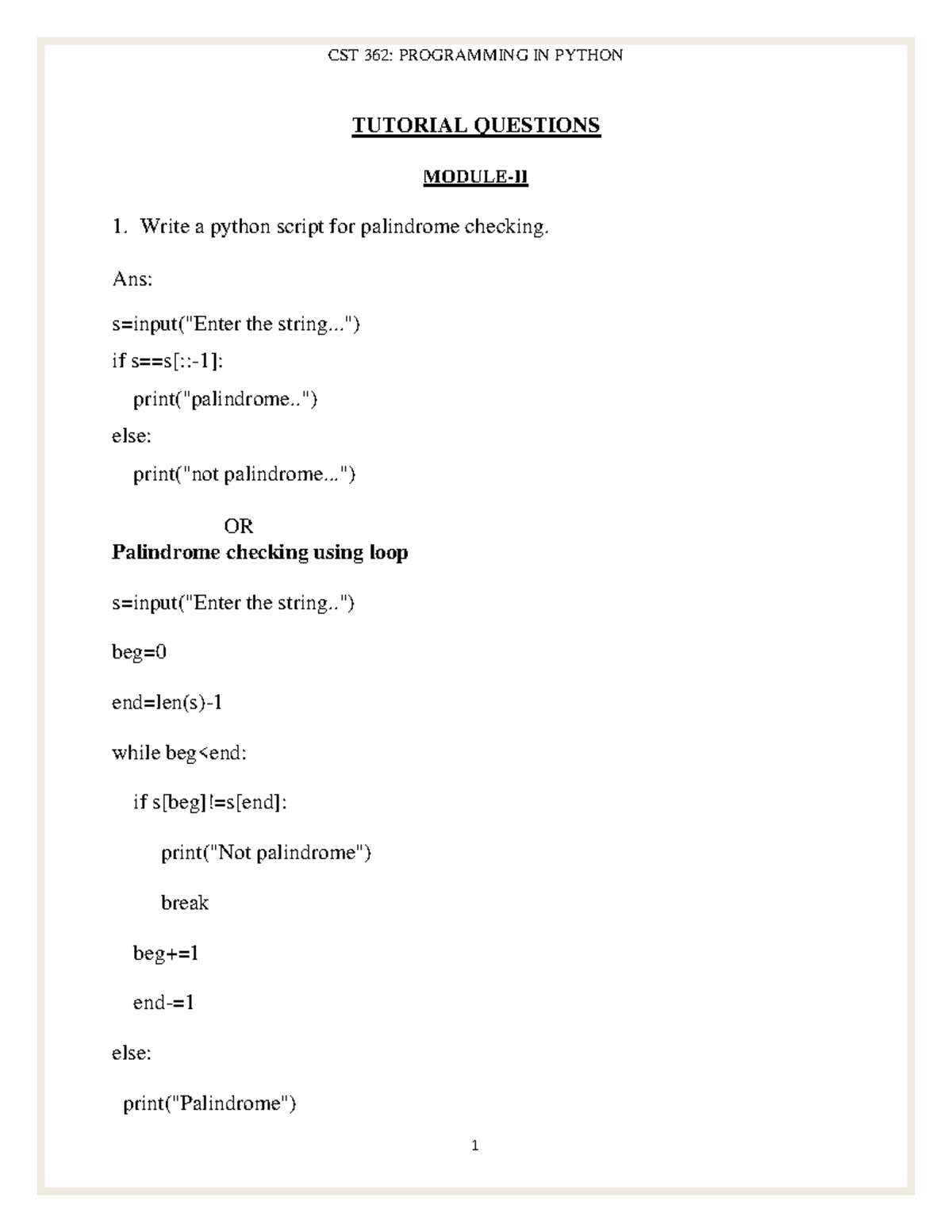 TUTORIAL ON PYTHON - TUTORIAL QUESTIONS MODULE-II Write a python script ...