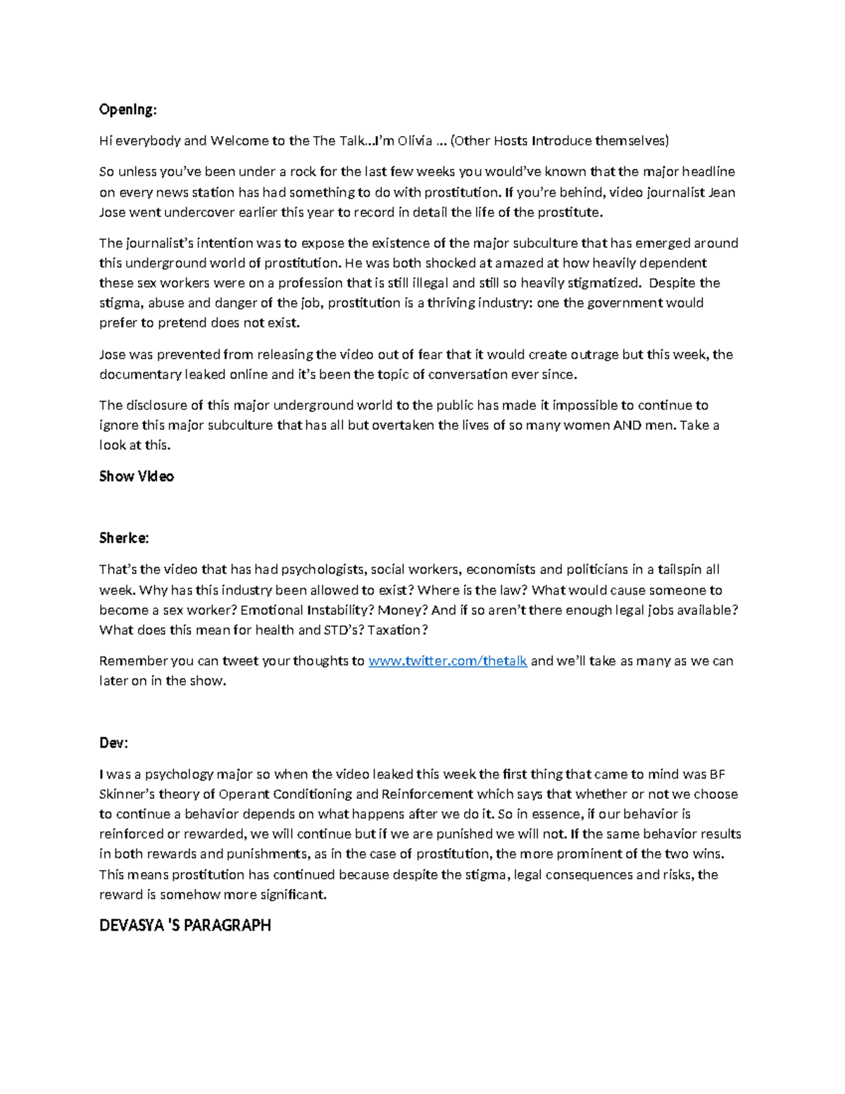 Presentation - dialogue to show to concept knowledge - Opening: Hi ...