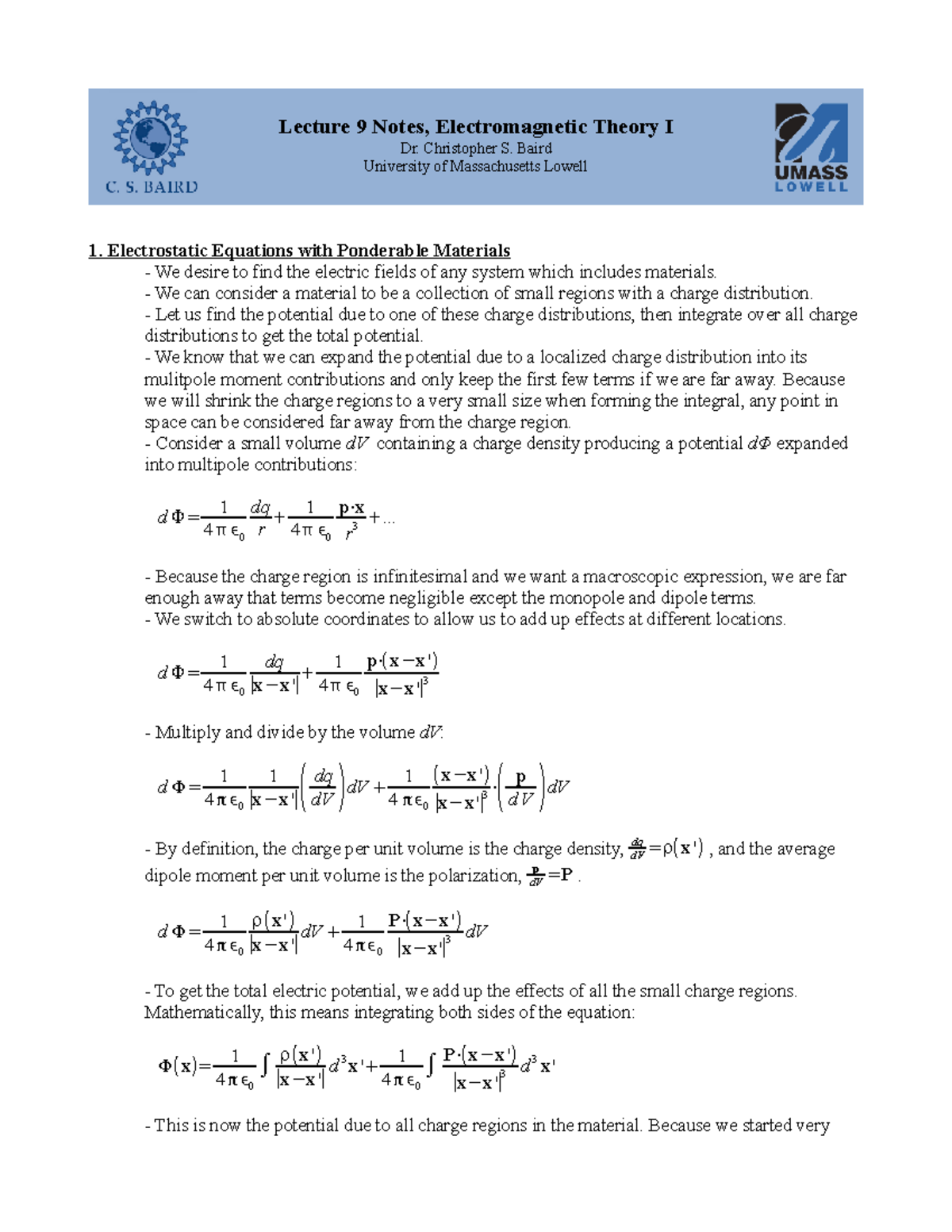 Lecture 9 - For undergraduate students - Lecture 9 Notes ...