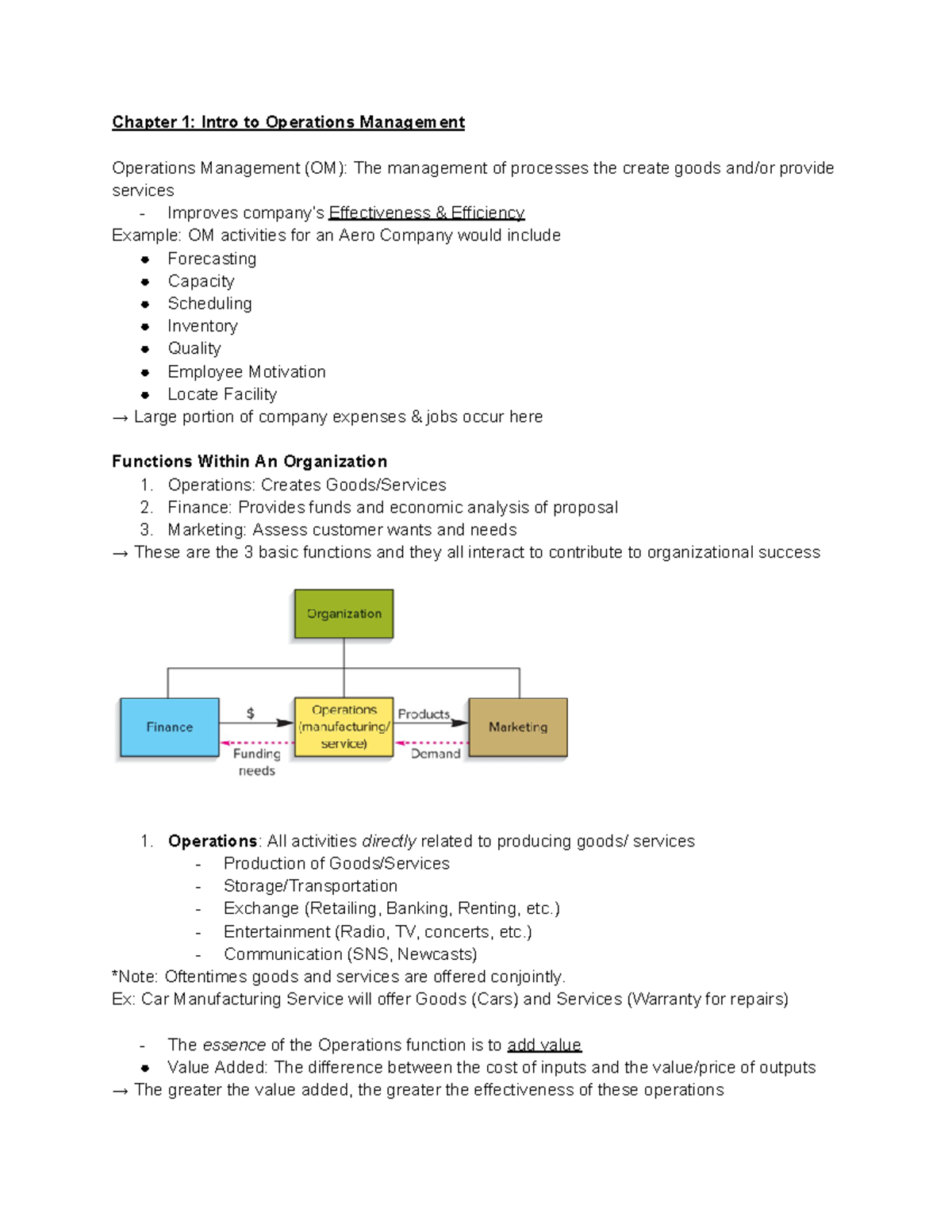 Chapters 1&2 - Textbook Notes - Chapter 1: Intro To Operations ...