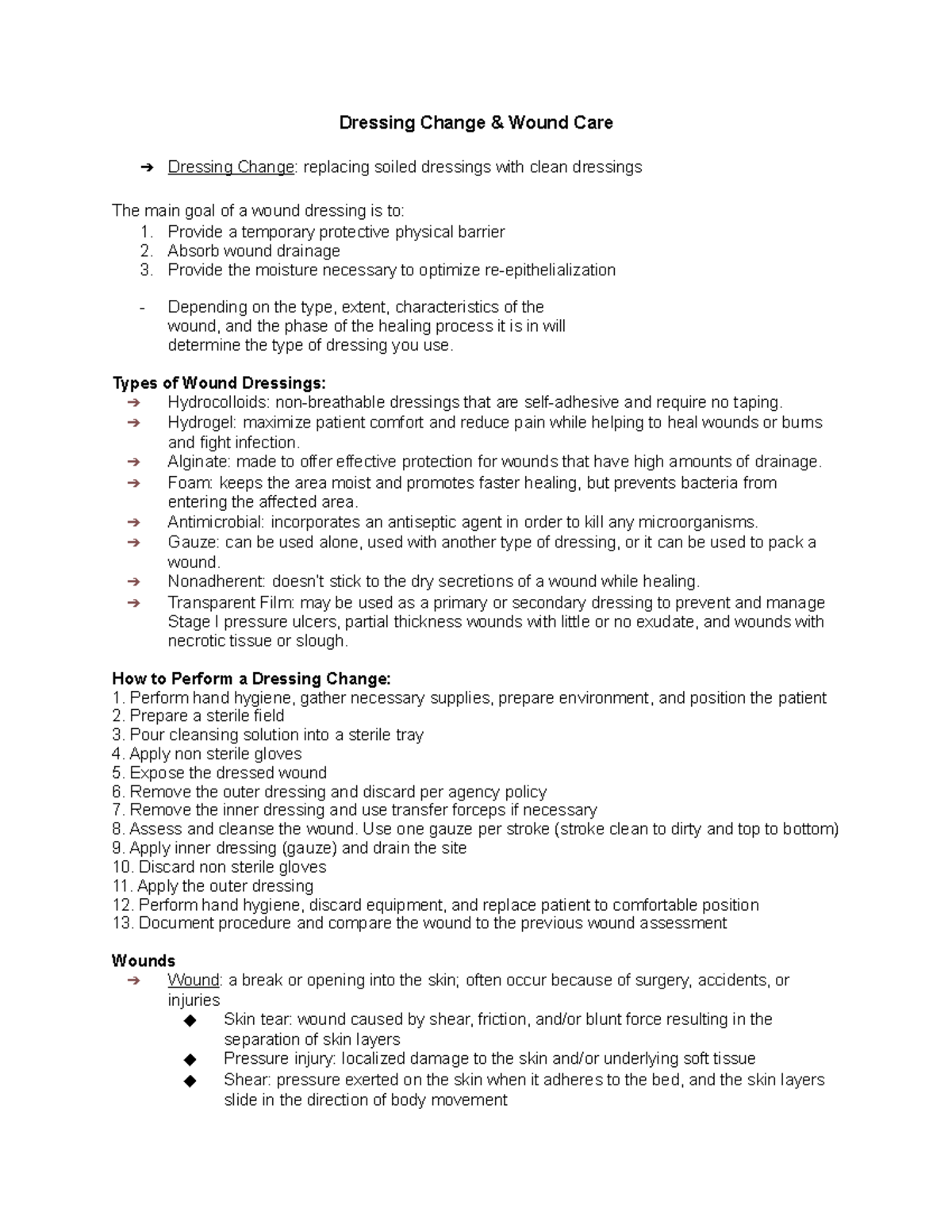 Dressing Change and Wound Care Dressing Change & Wound Care Dressing Change replacing Studocu