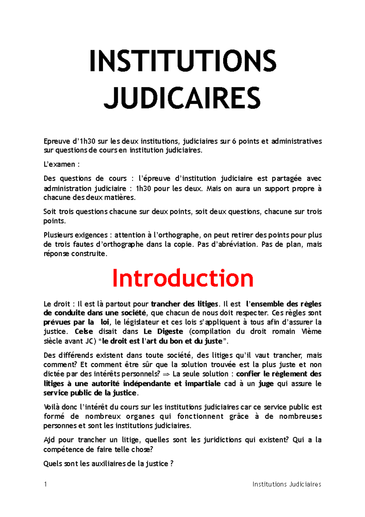 Institutions-judiciaires - INSTITUTIONS JUDICAIRES Epreuve Sur Les Deux ...