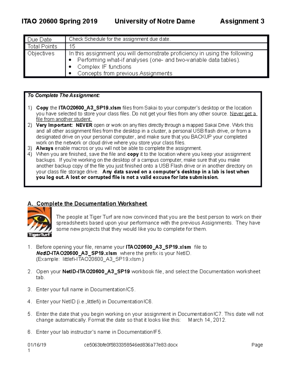 no supporting assignment for charges on the following dates